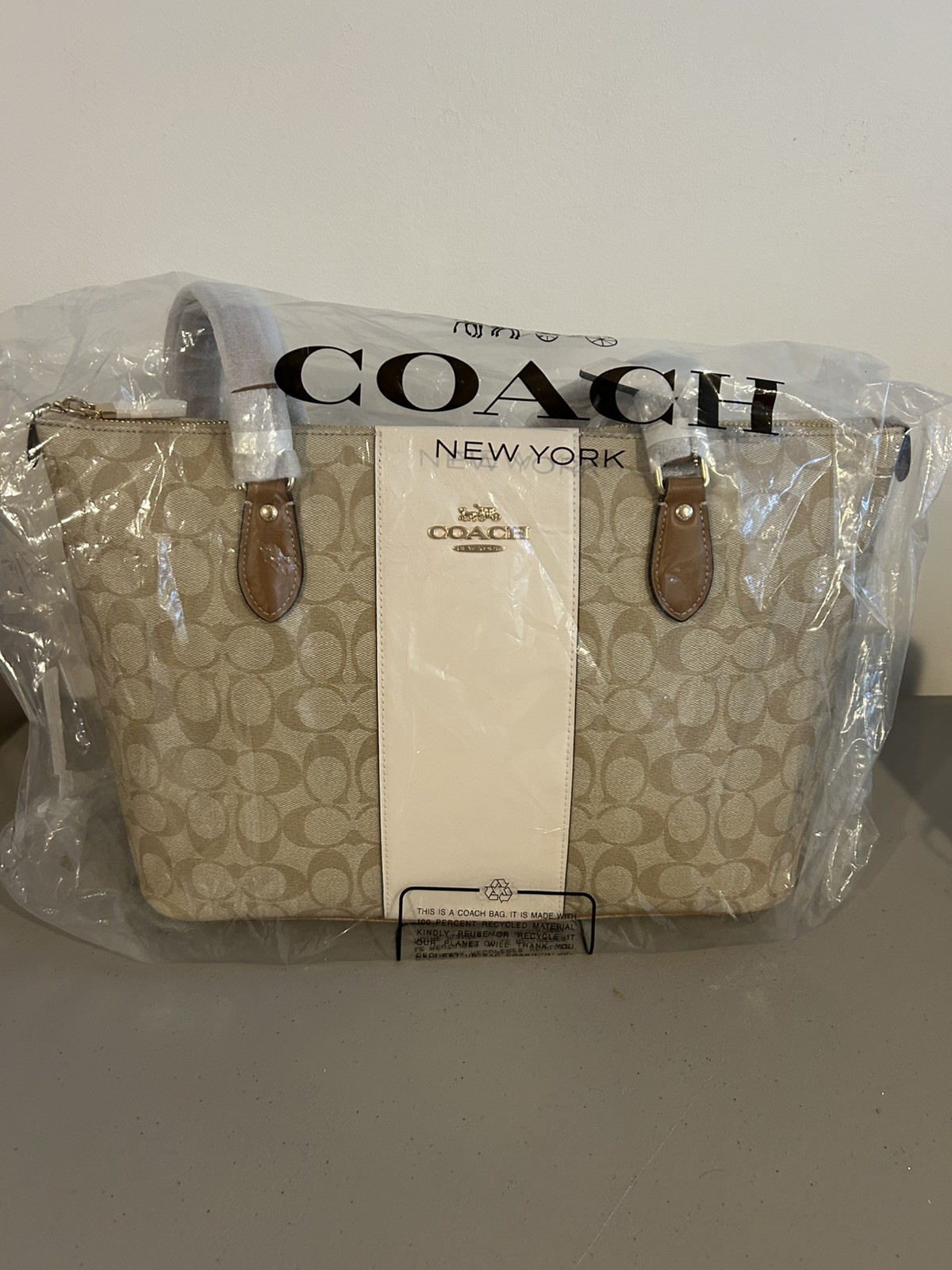 Coach Gallery Tote Signature-Lt Khaki Chalk Lt Saddle-CR121-LN