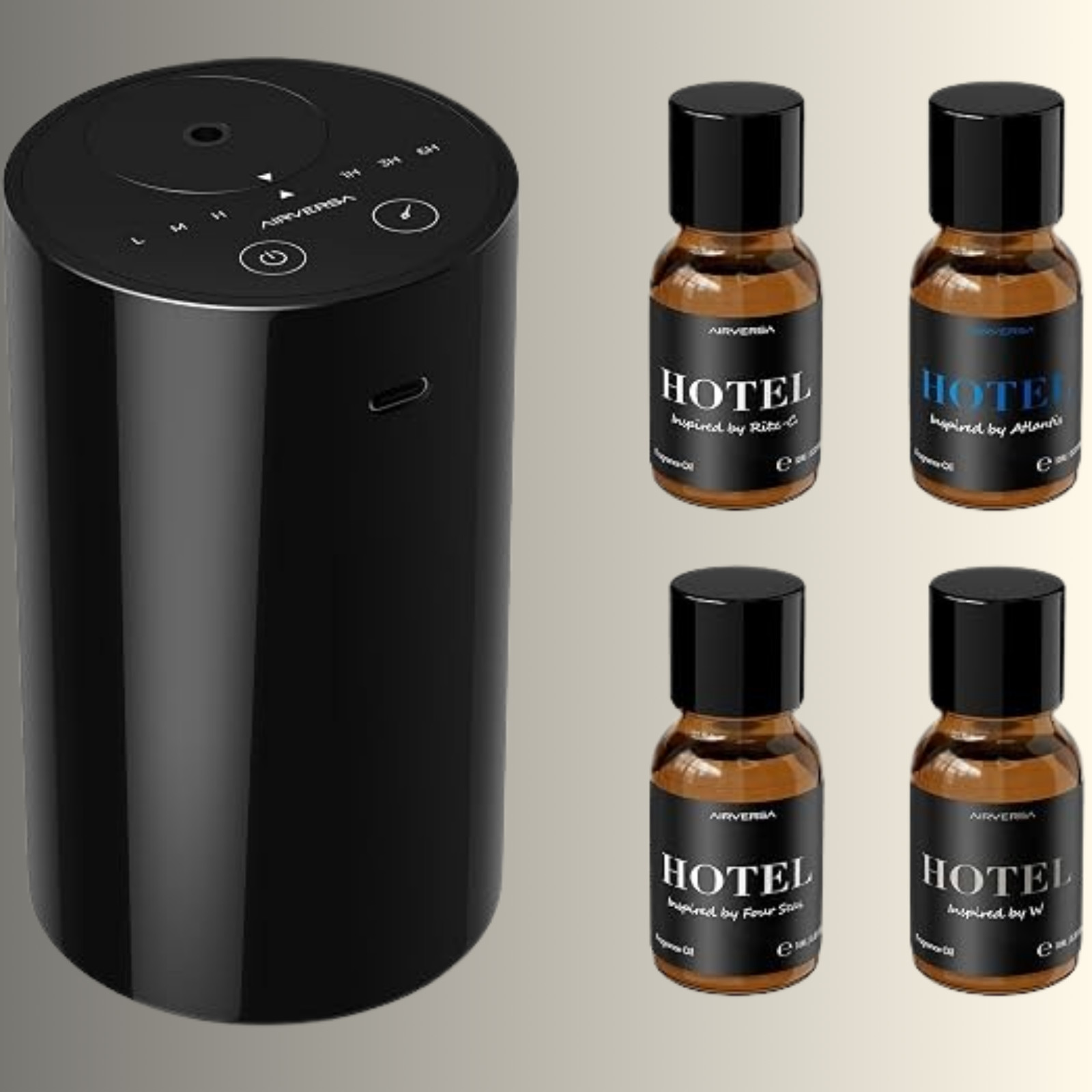 Airversa AN8 Waterless Essential Oil Diffuser Starter Kit, Black | 4 X 10Ml