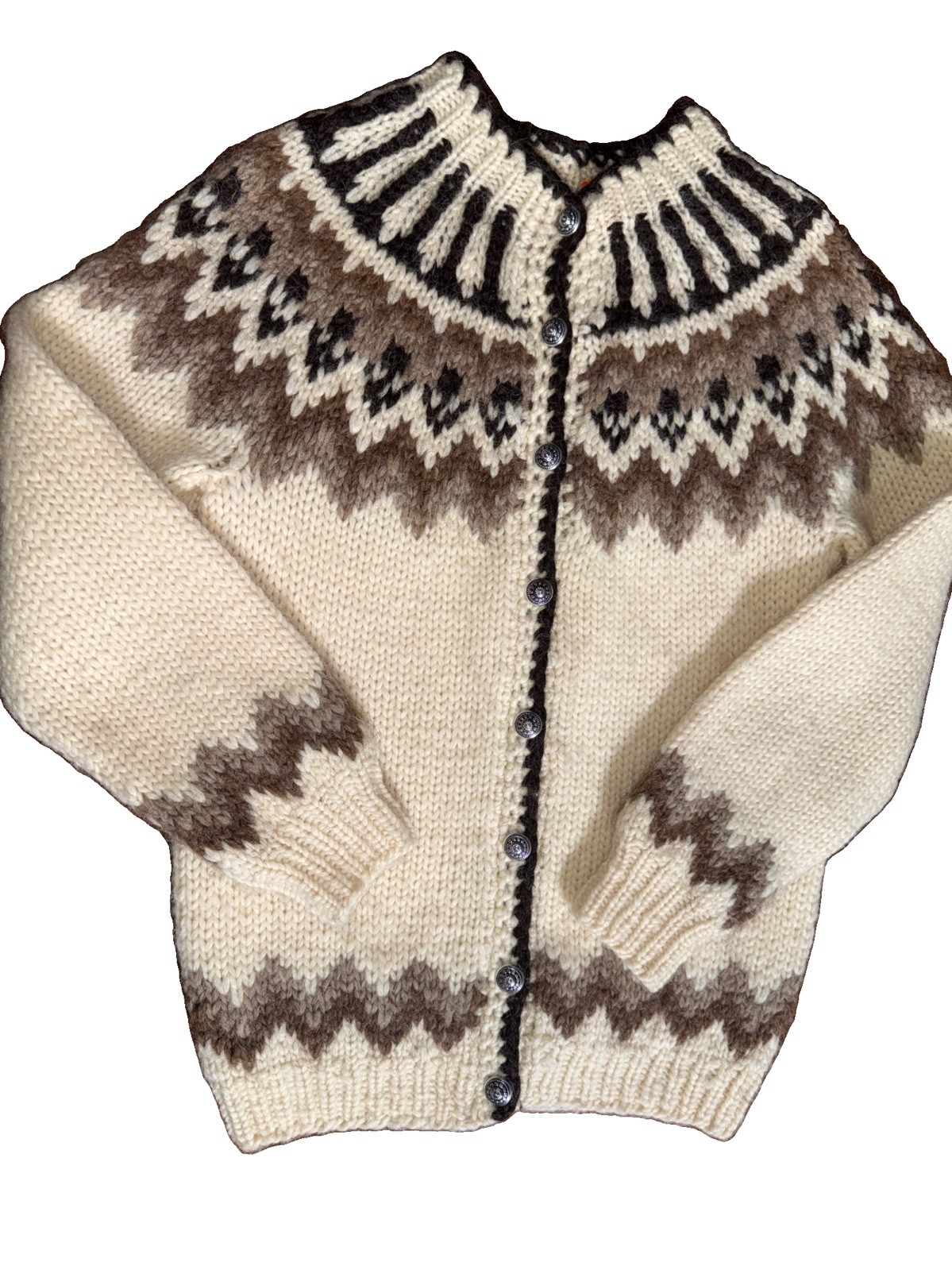 Vtg Hilda Ltd Icelandic Wool Cardigan Sm Nordic Fair Isle Sweater Made Iceland