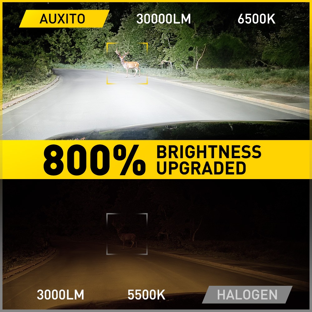 Pair H11B Headlight LED Bulb Canbus Super Bright White Lamp 30000LM 6500K AUXITO