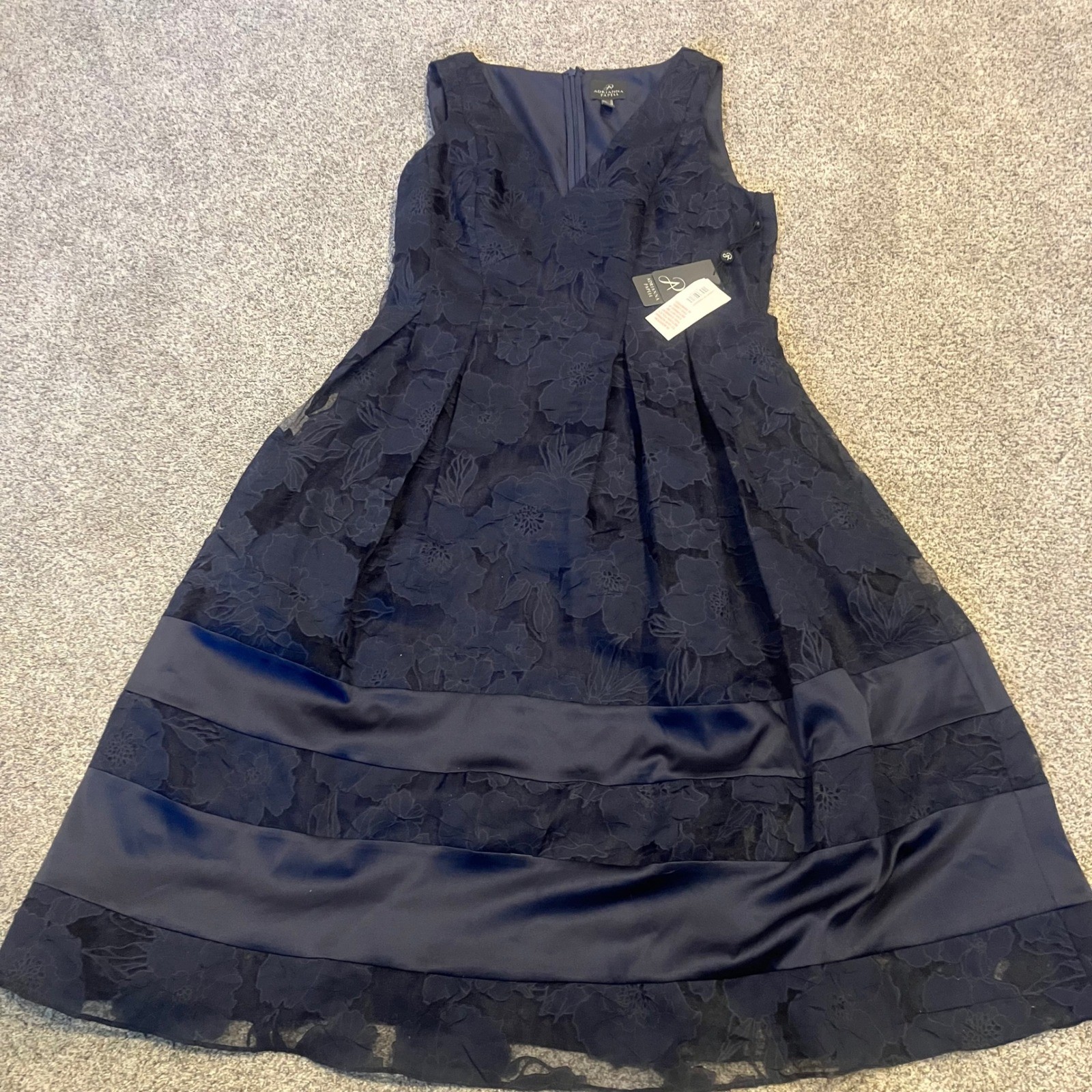Adrianna Papell Navy Blue Floral Burnout Satin Band Cocktail Dress AP1E101298 10