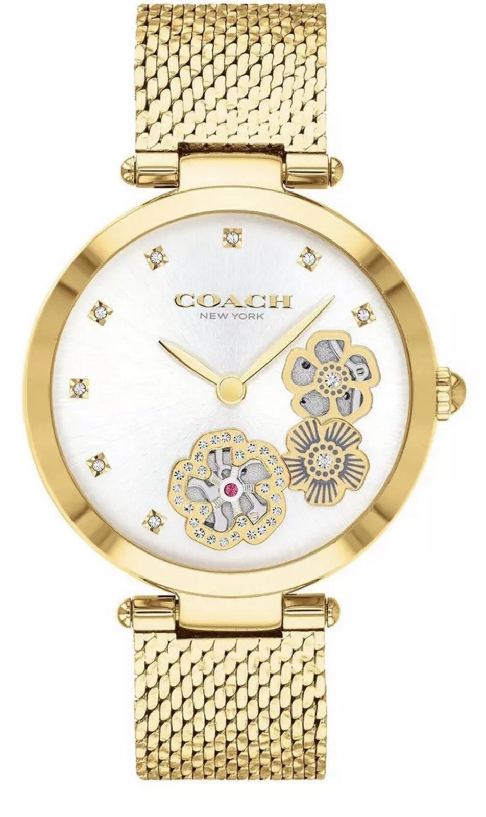 Brand New Coach Park Women's Crystal Markers Gold-tone Mesh Strap Watch 14503568