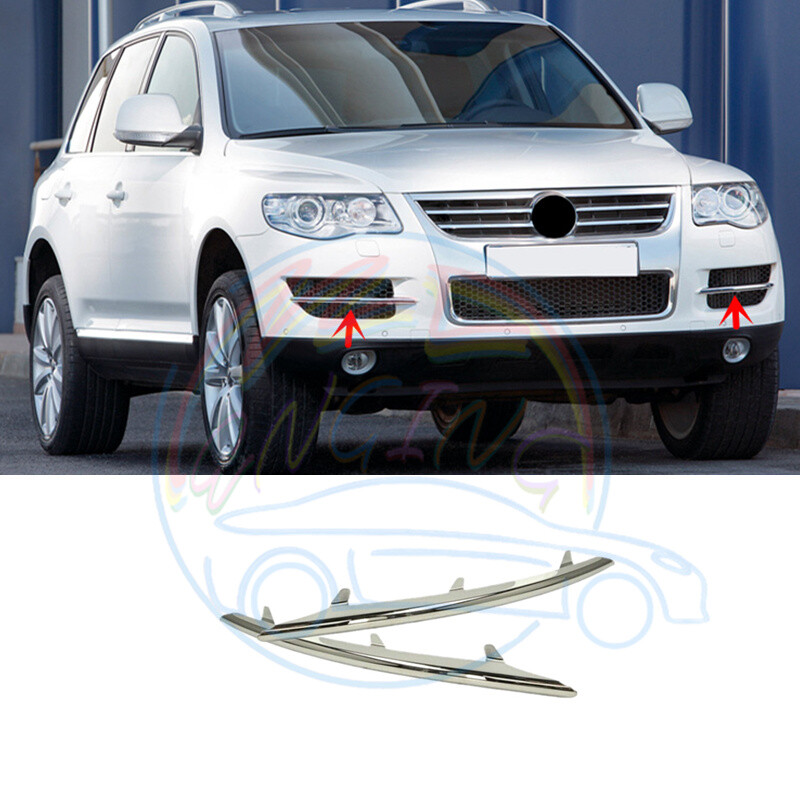 L&R Chrome Front Bumper Grille Molding Trims For VW Volkswagen Touareg 2008-2010