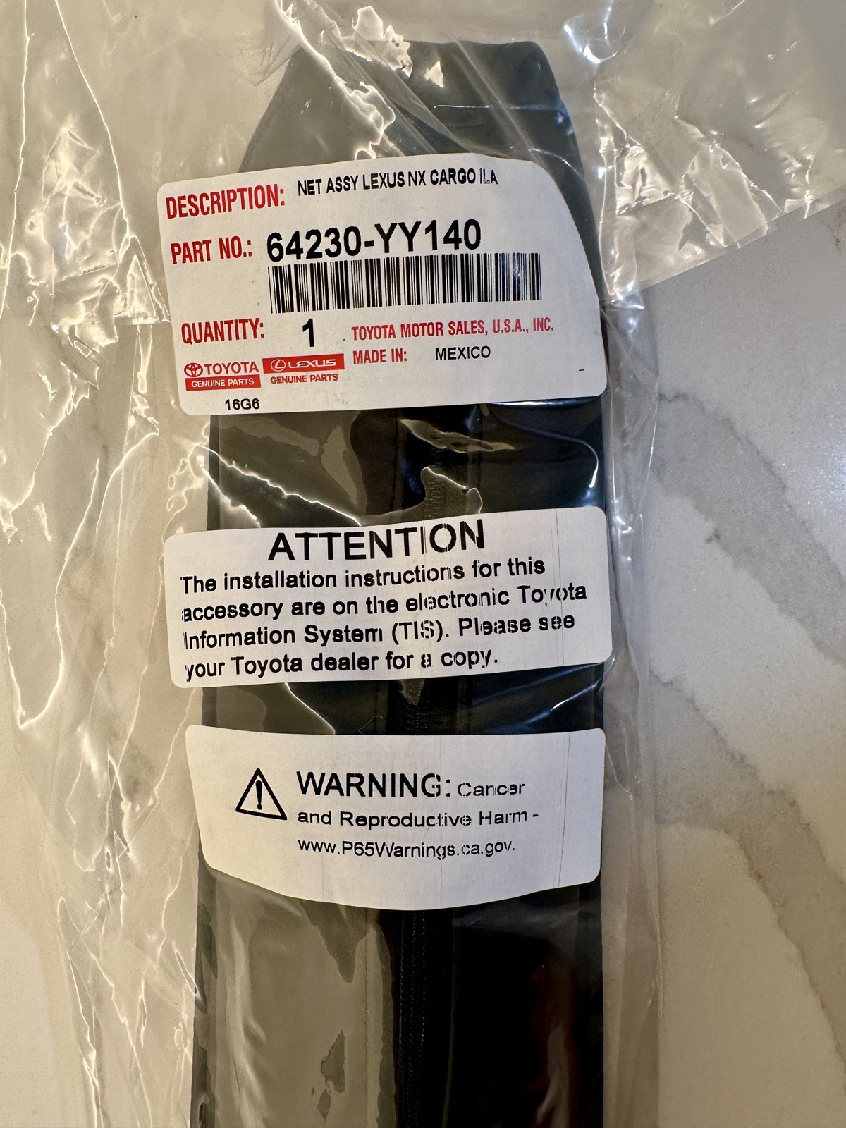Genuine Lexus NX Cargo Net OEM 64230-YY140 Rear Trunk - NEW Factory Sealed