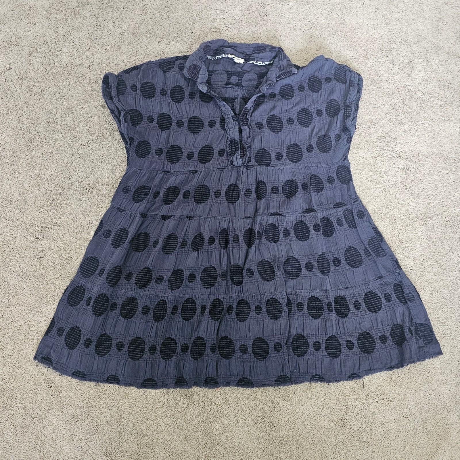 Umgee U.S.A Tunic Top Women Large Gray Polka Dot Boho Tiered Cotton Gauze Retro Umgee U.S.A Tunic Top Women Large Gray Polka Dot Boho Tiered Cotton Gauze Retro