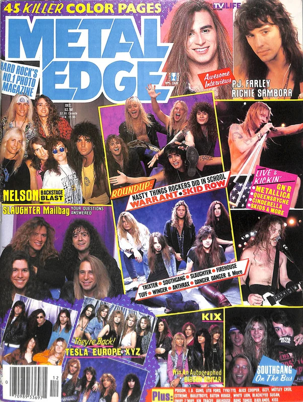 Metal Edge Magazine December 1991 Nelson / Skid Row Slaughter