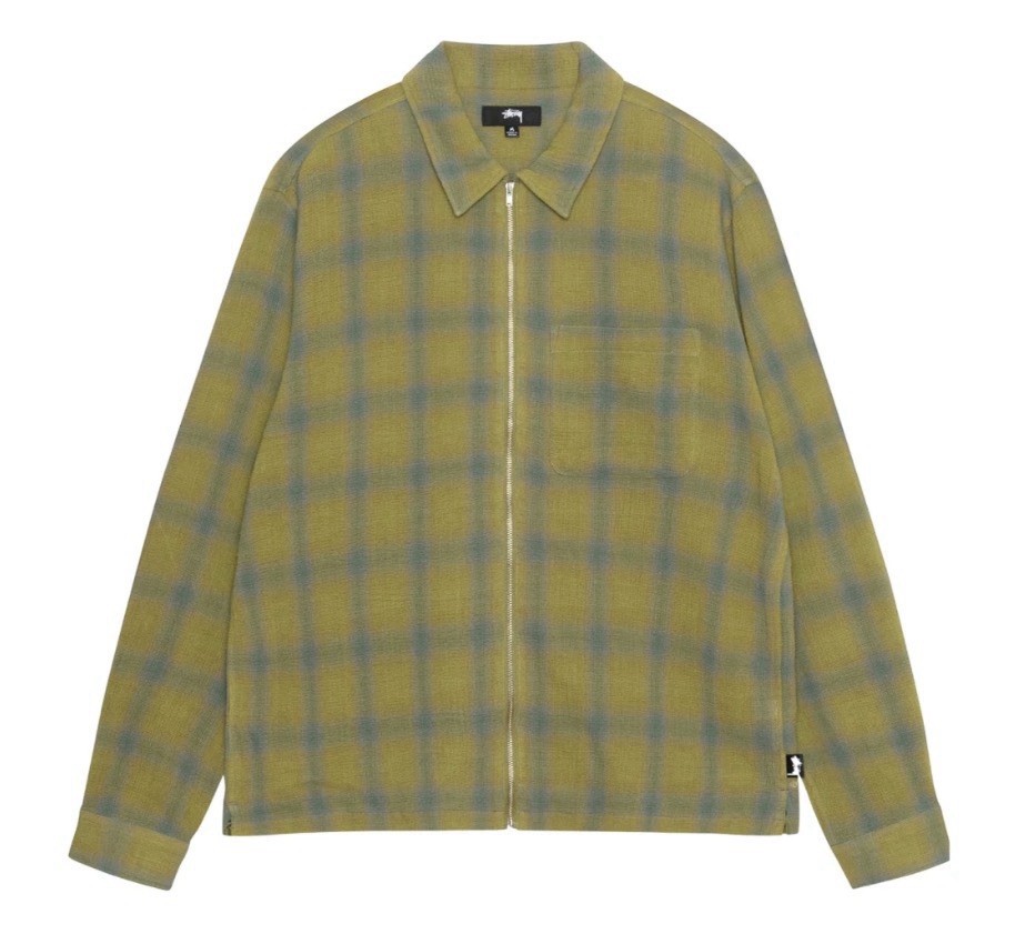 Stussy Zip Shirt Twisted Yarn Plaid Green Jacket Men’s XXL New With Tags