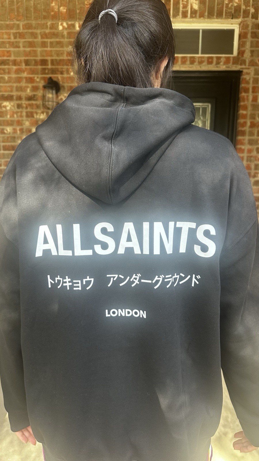 AllSaints Black Pullover Hoodie Logo Graphic Print Kangaroo Pocket Unisex M AllSaints Black Pullover Hoodie Logo Graphic Print Kangaroo Pocket Unisex M