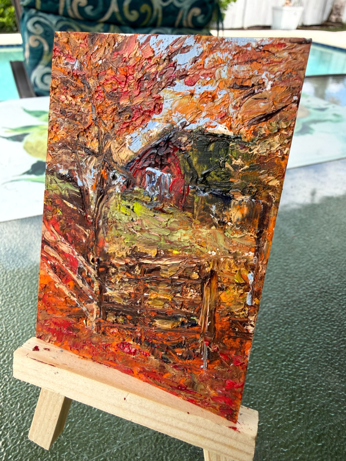 ACEO by Vicki Perez Autumn\'s Fury OOAK oil  with pallet knife impressionistic