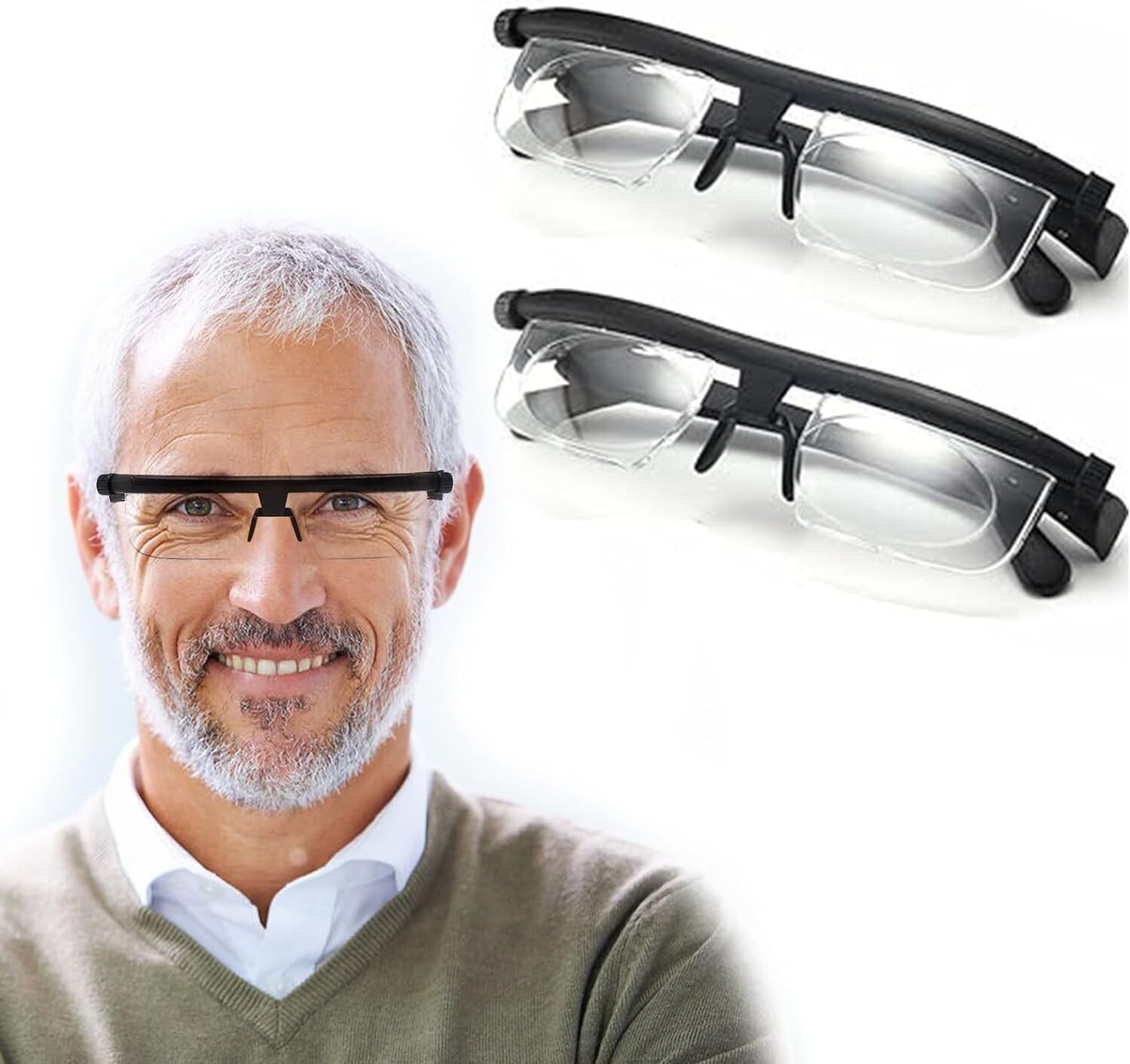 Dial Adjustable Glasses Variable Focus Reading Distance Vision Eyeglasses, 2pcs