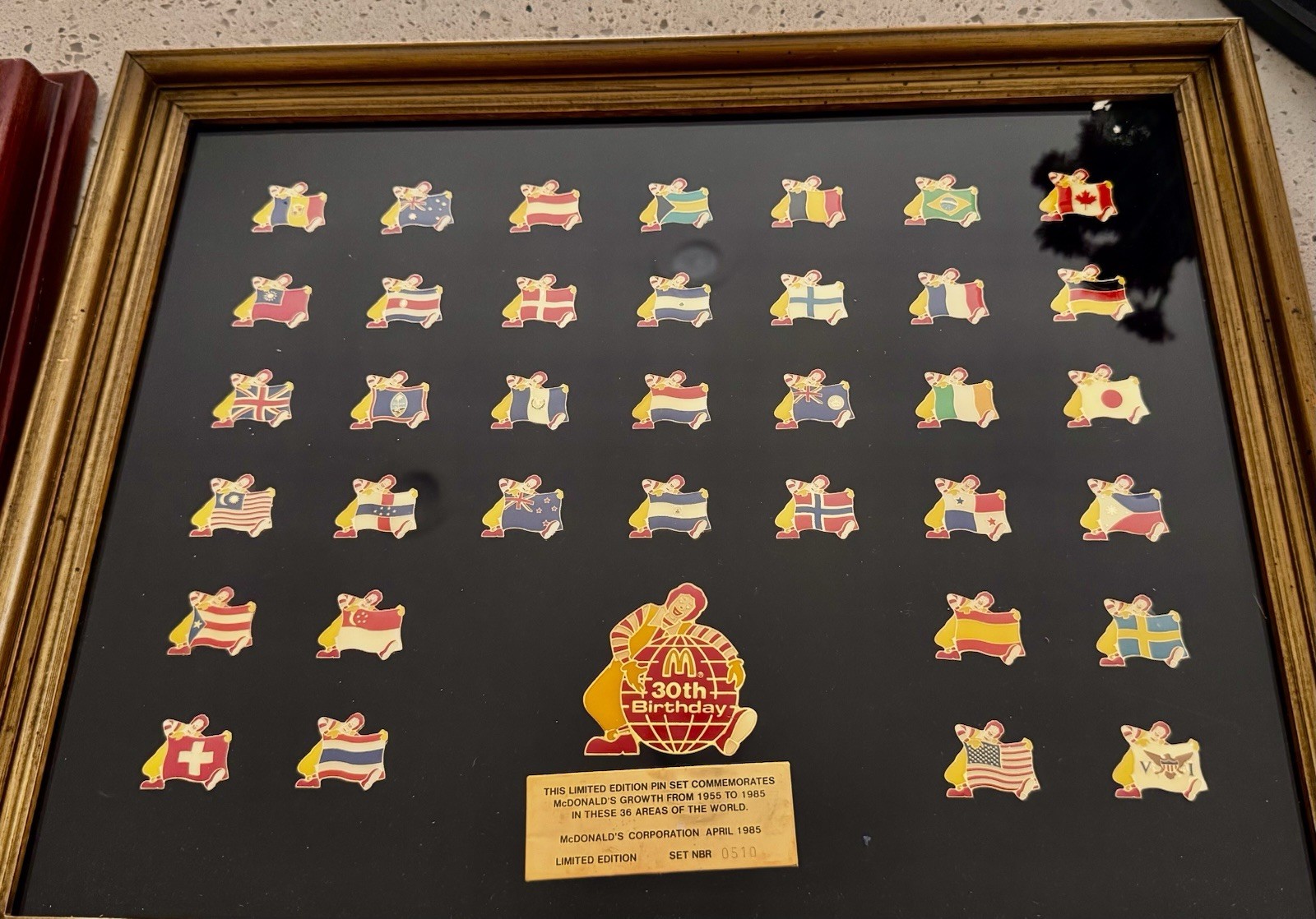 Vintage 1985 McDonald’s 30th Birthday Limited Edition Pin Set #0510 Framed Vintage 1985 McDonald’s 30th Birthday Limited Edition Pin Set #0510 Framed