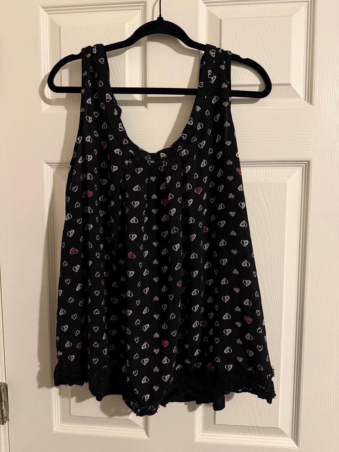 Jaretchung Tank Top Size 3X Black Heart Print Lace Hem Layered Jaretchung Tank Top Size 3X Black Heart Print Lace Hem Layered