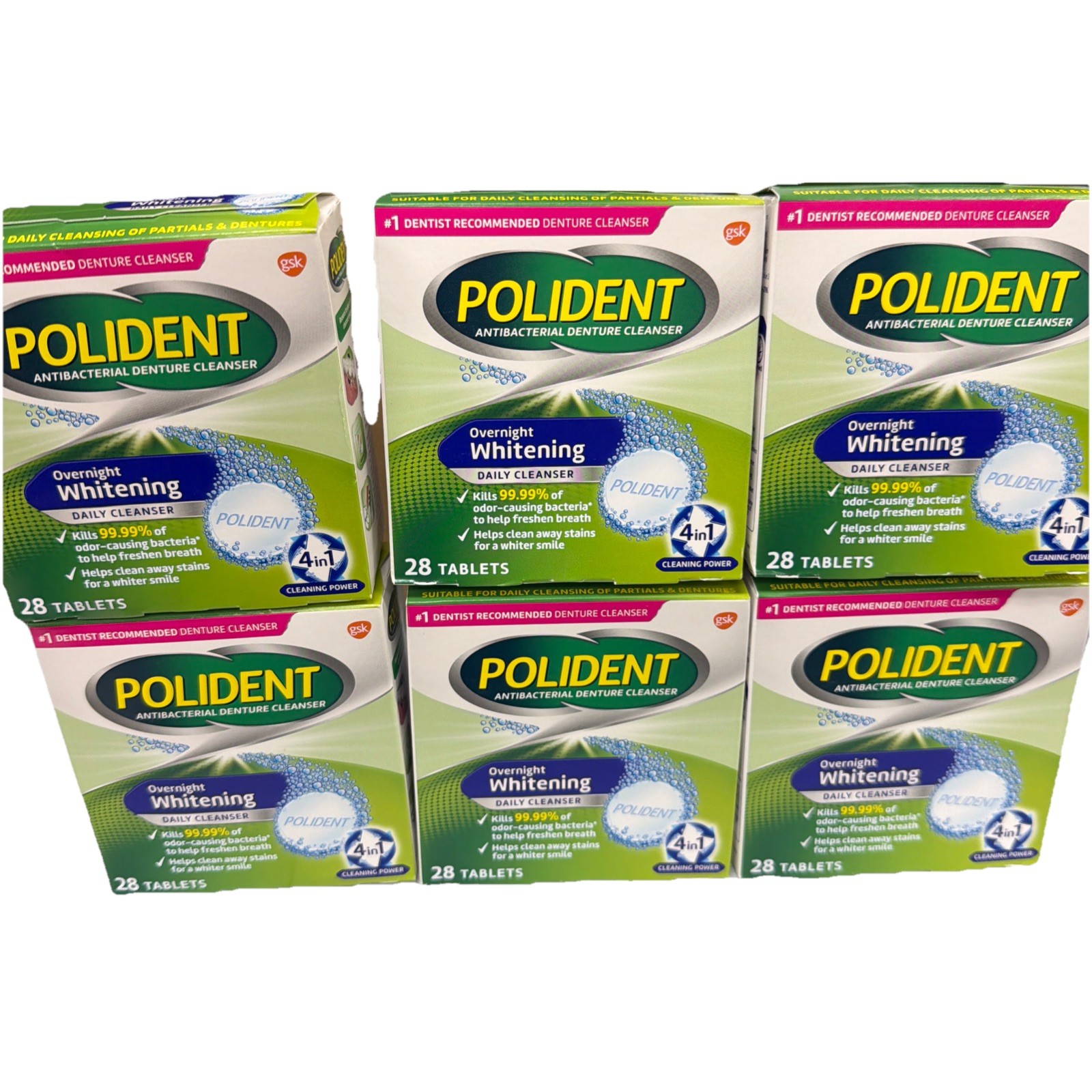 28 count Polident 3 Minute Daily Denture Cleanser tabs x6 Boxes Exp 2026/10/31