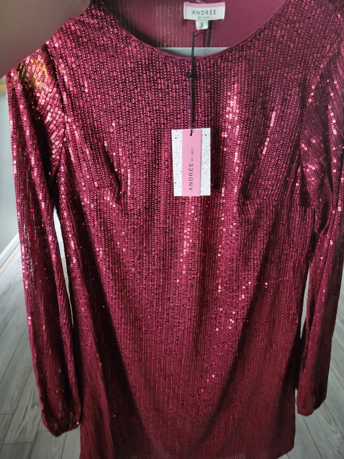 NWT Unique Vintage Andree By Unit Wine Red Sequin Mini Dress Women Size Small