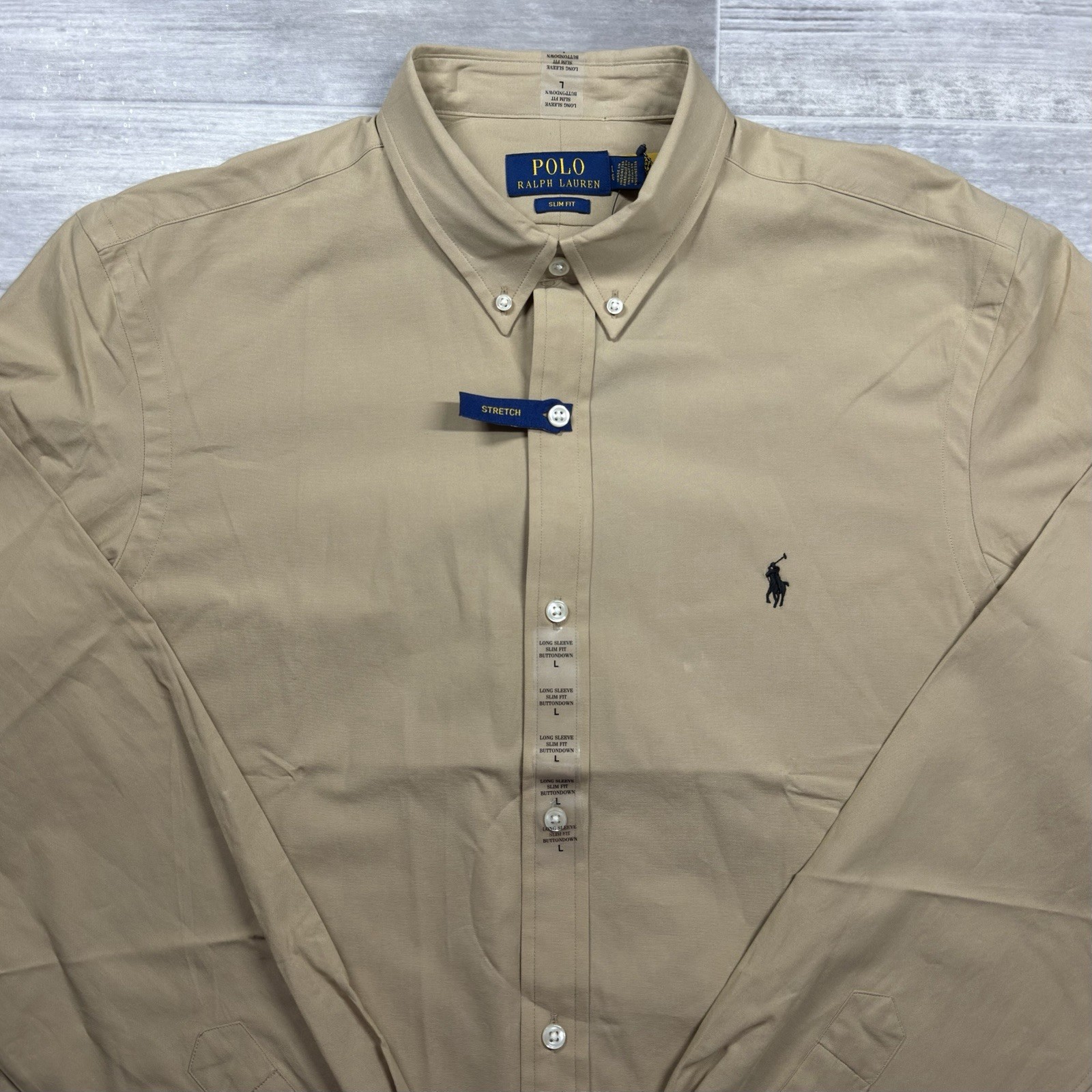 $125 Polo Ralph Lauren Men\'s Large Slim Fit Long Sleeve Button Down Shirt Beige