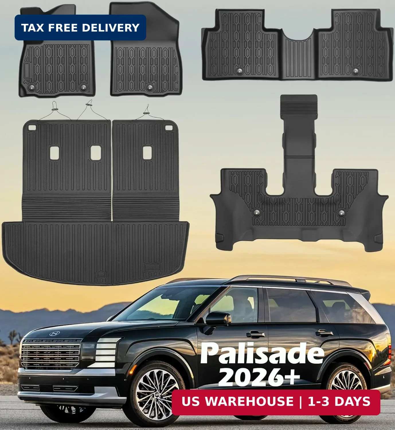 Floor Mats for 2026 Hyundai Palisade 7 Seats/Captain Seat (Only Gas) All Weather