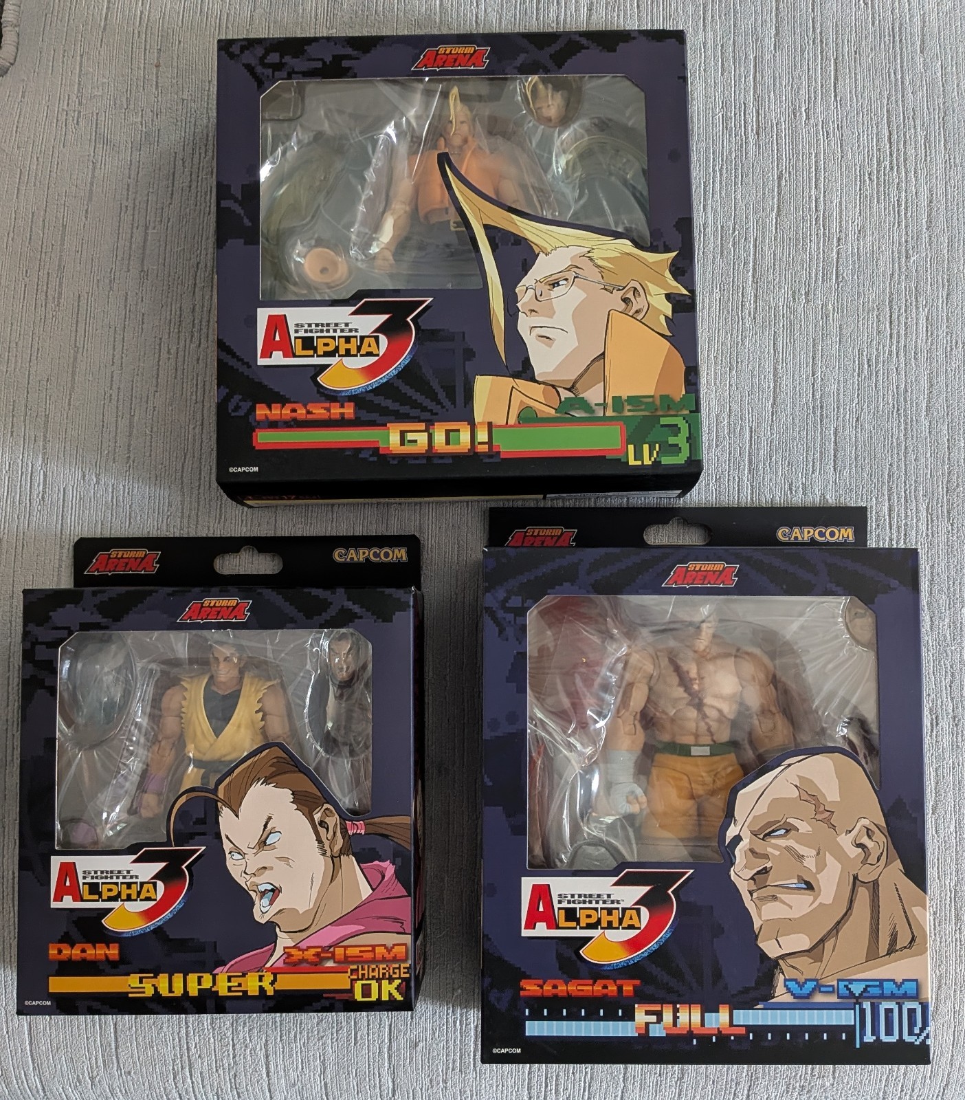 LOT OF 3 FIGURES Dan, Nash, and Sagat - EVO 2026 SPECIAL EDITION Street Fighter LOT OF 3 FIGURES Dan, Nash, and Sagat - EVO 2026 SPECIAL EDITION Street Fighter