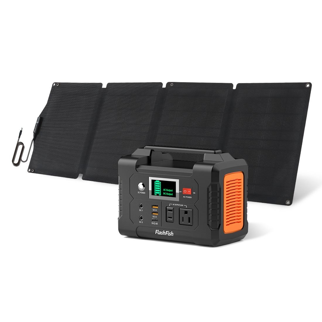 200W Portable Power Station&60W Solar Panel;  FlashFish 151Wh Solar Generator