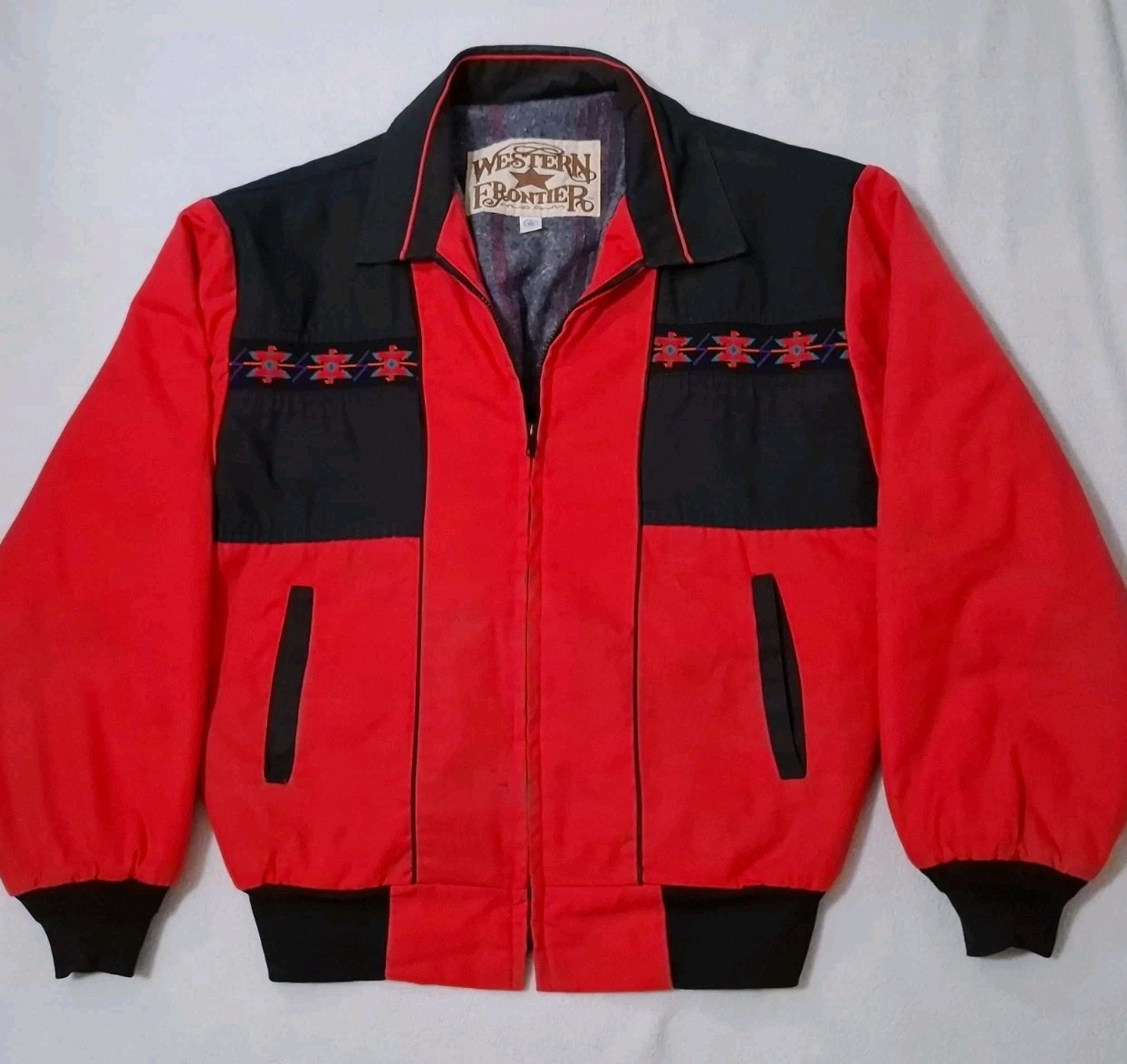 Vintage Western Frontier Jacket Mens L 13 Red Aztec Navajo Blanket Lined Detroit