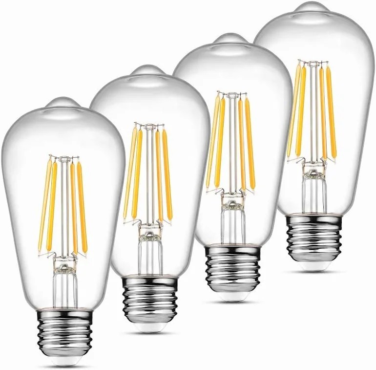 4-Pack Vintage LED Edison Bulbs 60W Equivalent, 6W ST58 2700K Warm White Antique