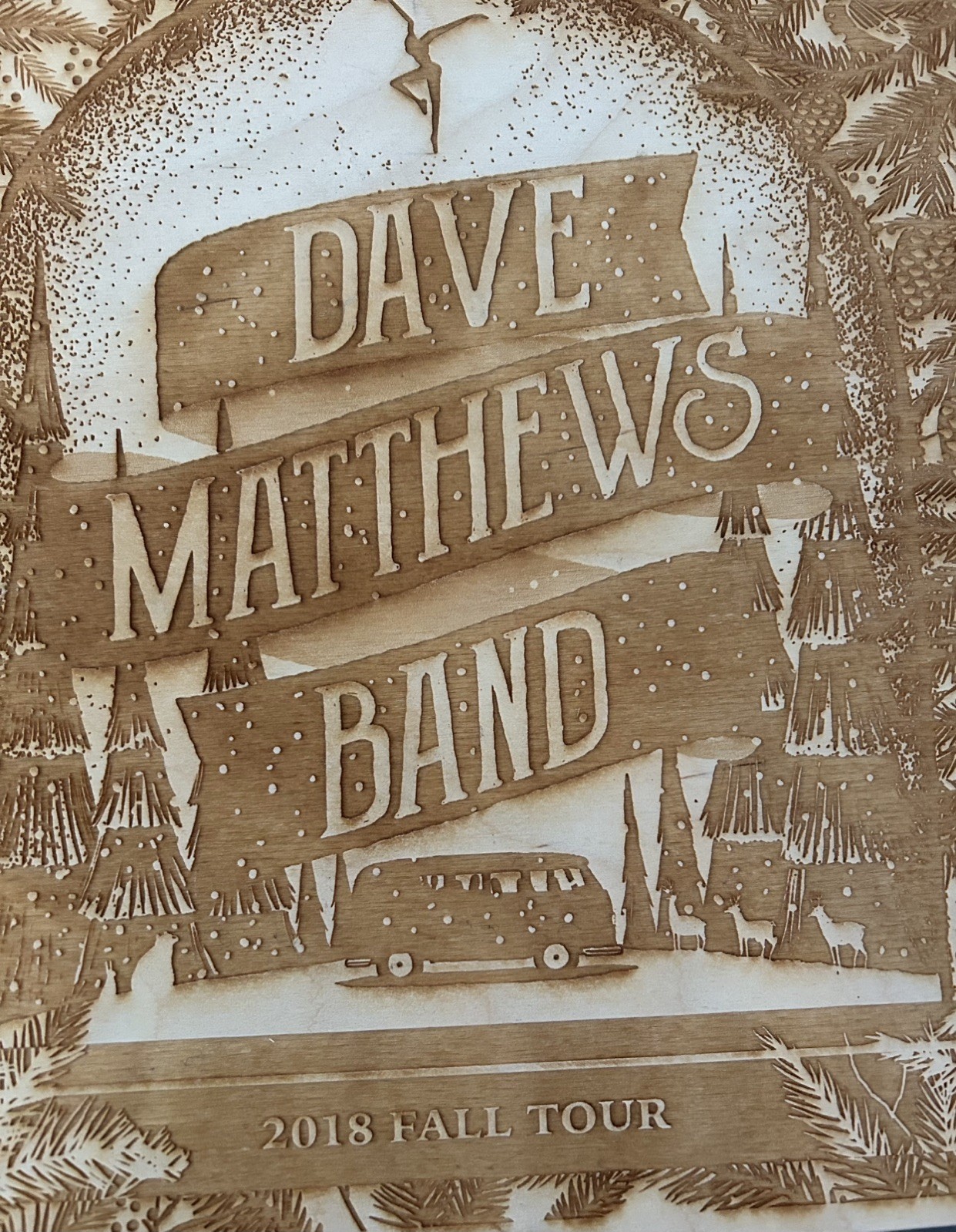 Dave Matthews Band  2018 Fall Tour Laser Etched Birch Wood Panel