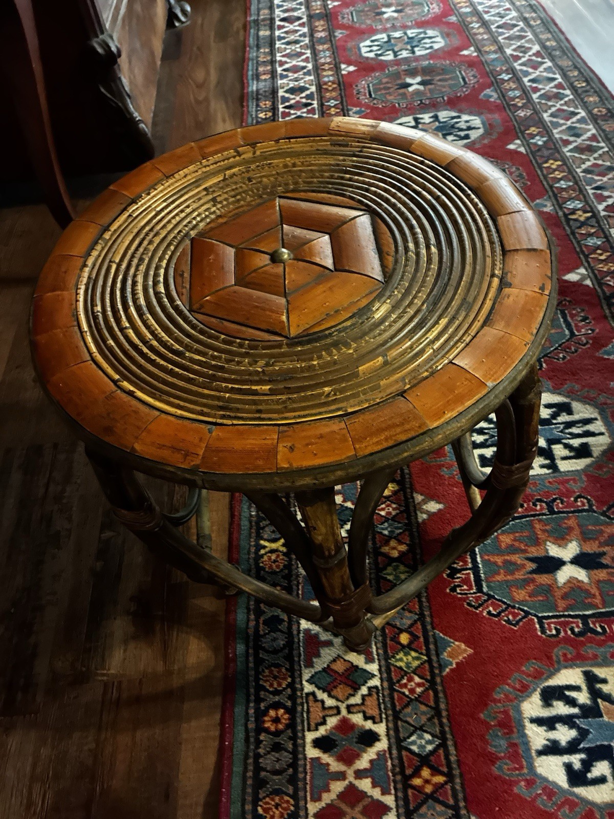 RARE MCM rattan table w geometric design on top. EXCELLENT original condition RARE MCM rattan table w geometric design on top. EXCELLENT original condition
