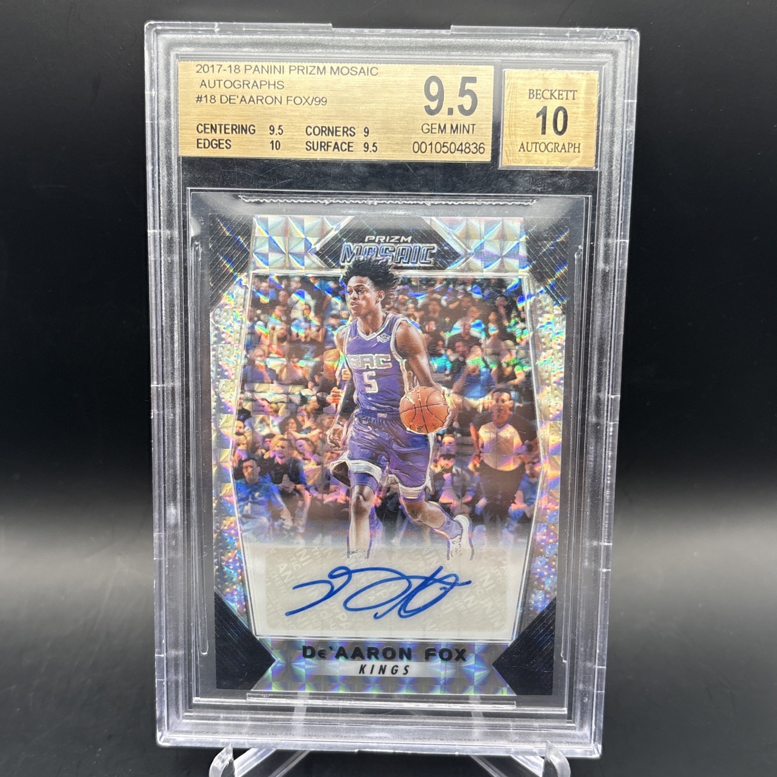 2017-18 Panini Prizm Mosaic De\'Aaron Fox RC Rookie /99 Auto SSP BGS 9.5 2017-18 Panini Prizm Mosaic De\'Aaron Fox RC Rookie /99 Auto SSP BGS 9.5