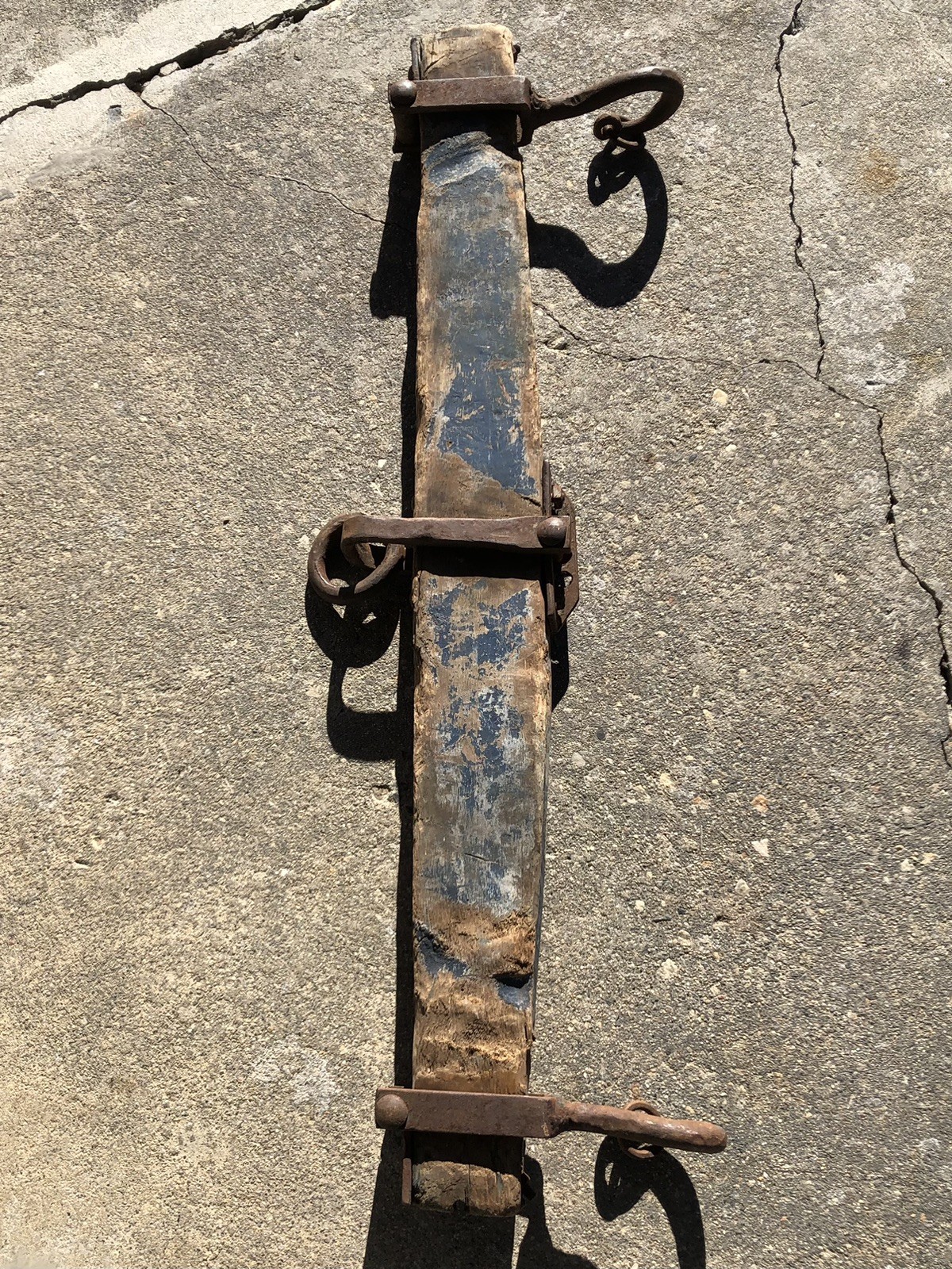 Antique Lg. 45” Heavy Wood Forged Iron Original Paint Oxen Farm Yoke Whippletree
