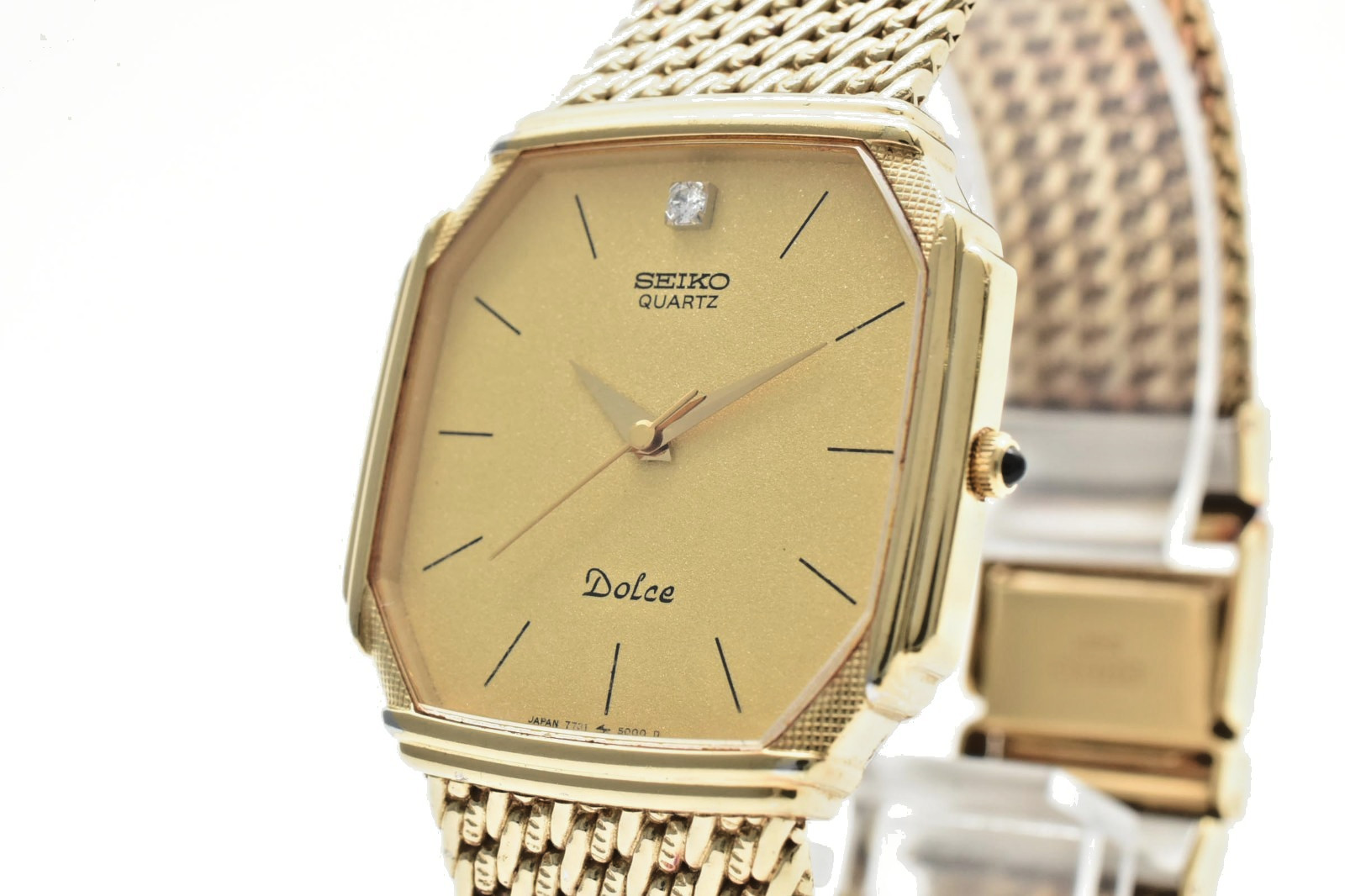 Vintage [EXC+5] Seiko Dolce 7731-5000 Watch Gold 1P Diamond 29mm Mens  JAPAN