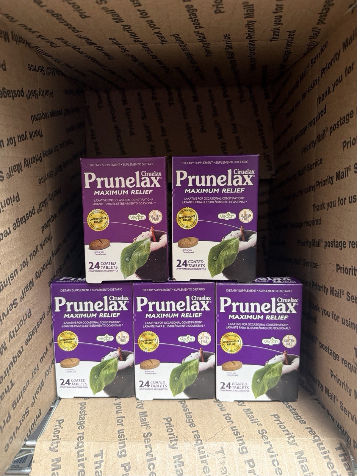 5x Prunelax Ciruelax Laxative Coated Tablets Maximum Relief 24 EA Exp:11/26+