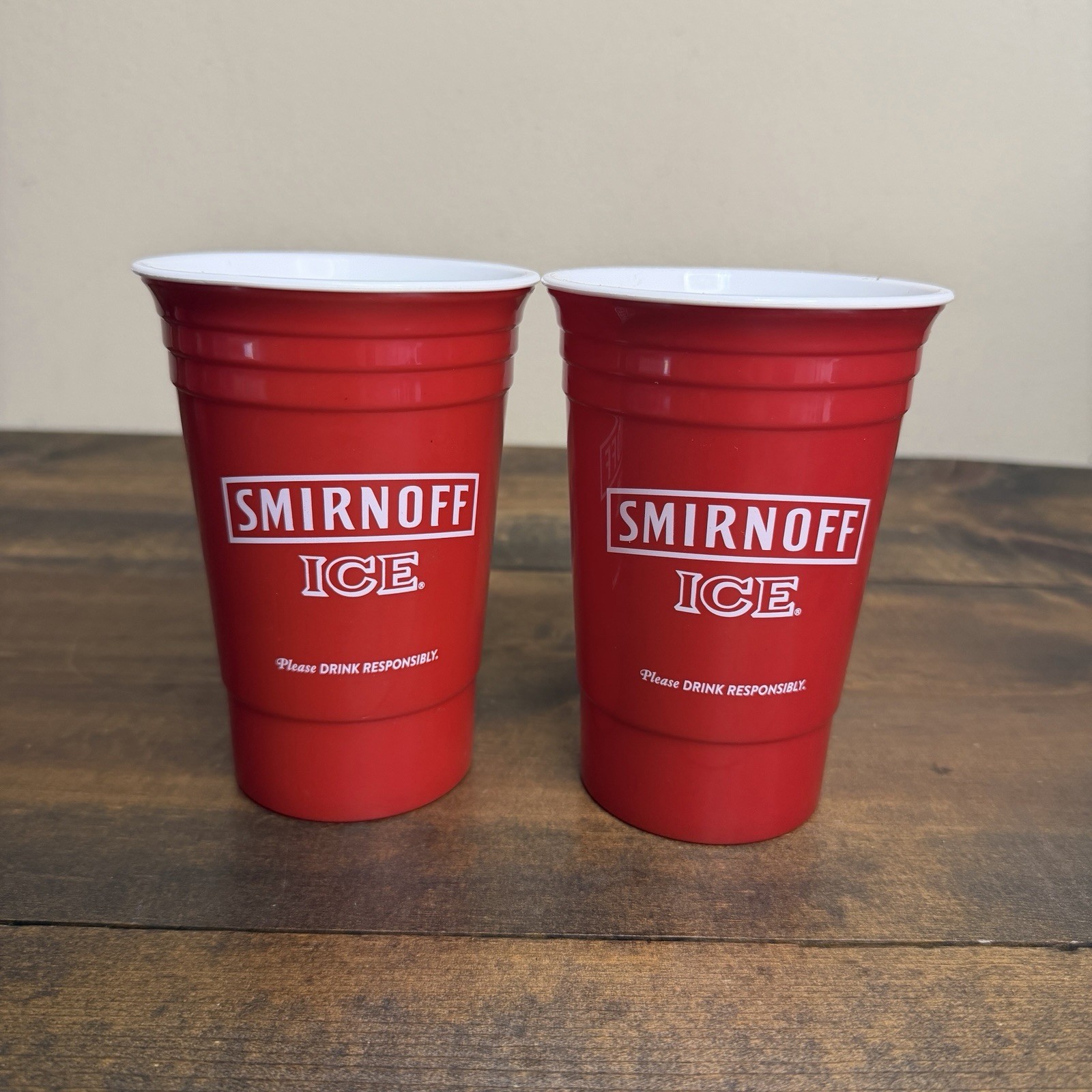 Smirnoff ICE LOT Of 2 Red Hard Plastic Reusable Solo Cup Sports Bar Frat Party