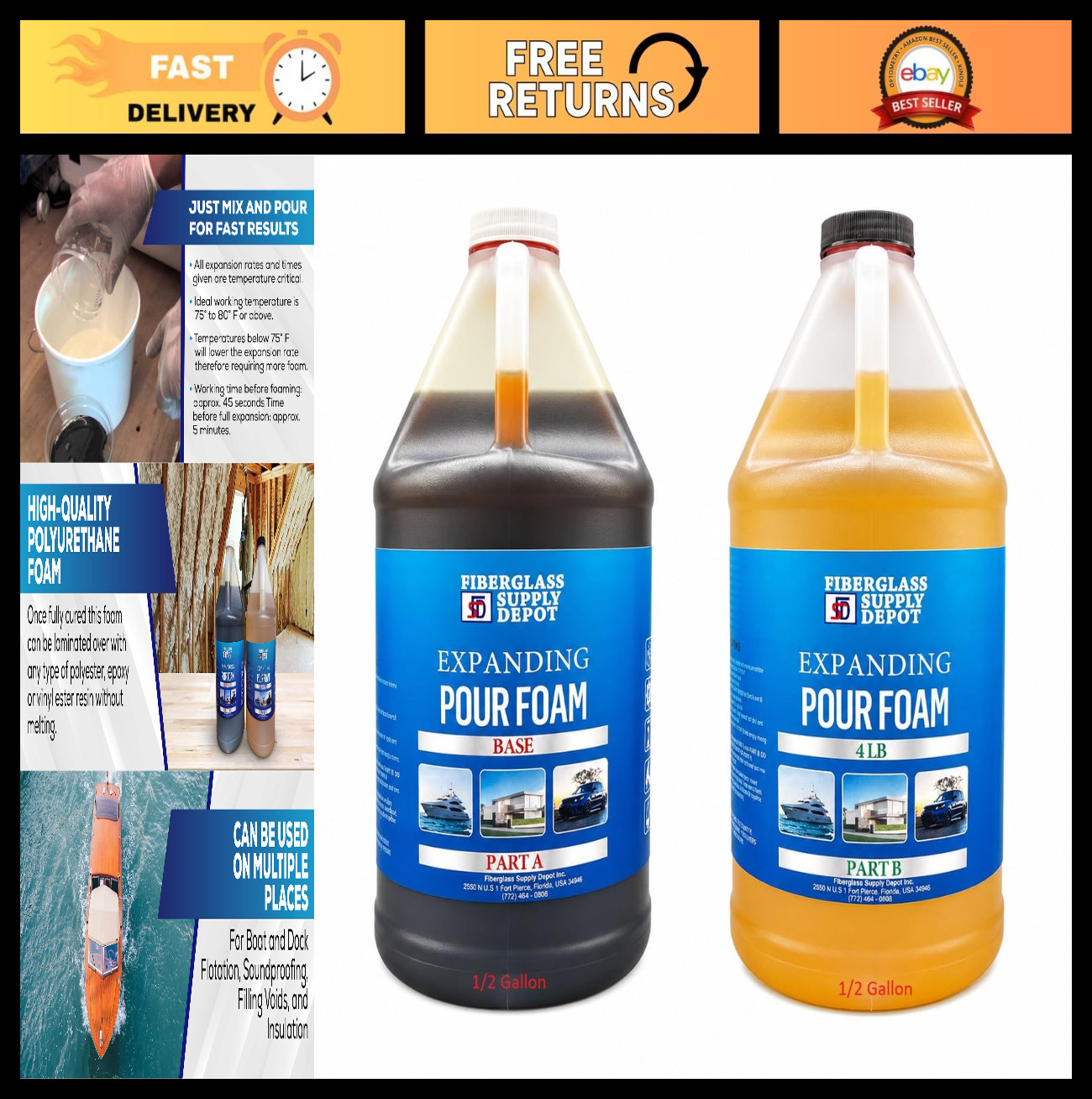 4 Lb Density Expanding Pour Foam - 2 Part Polyurethane Liquid Foam for Flotation