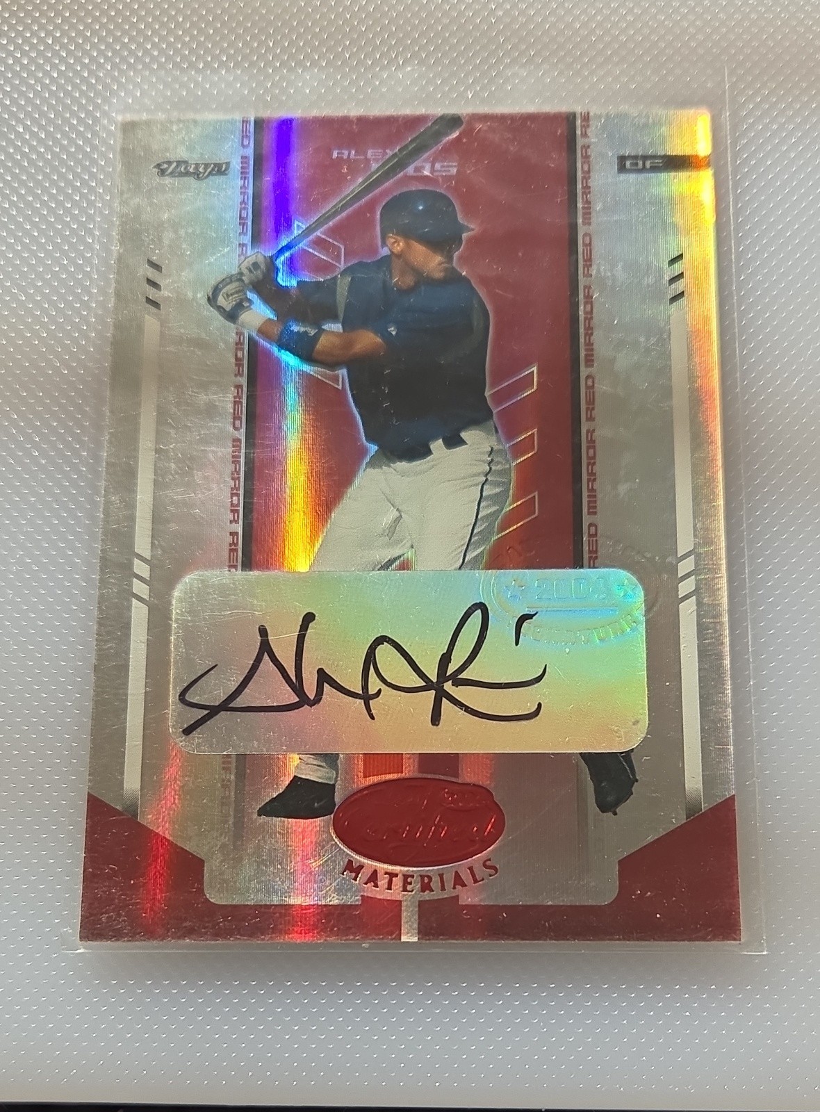 #29/250 2004 Leaf Certified Materials Alex Rios #9 Red Mirror Auto Blue Jays
