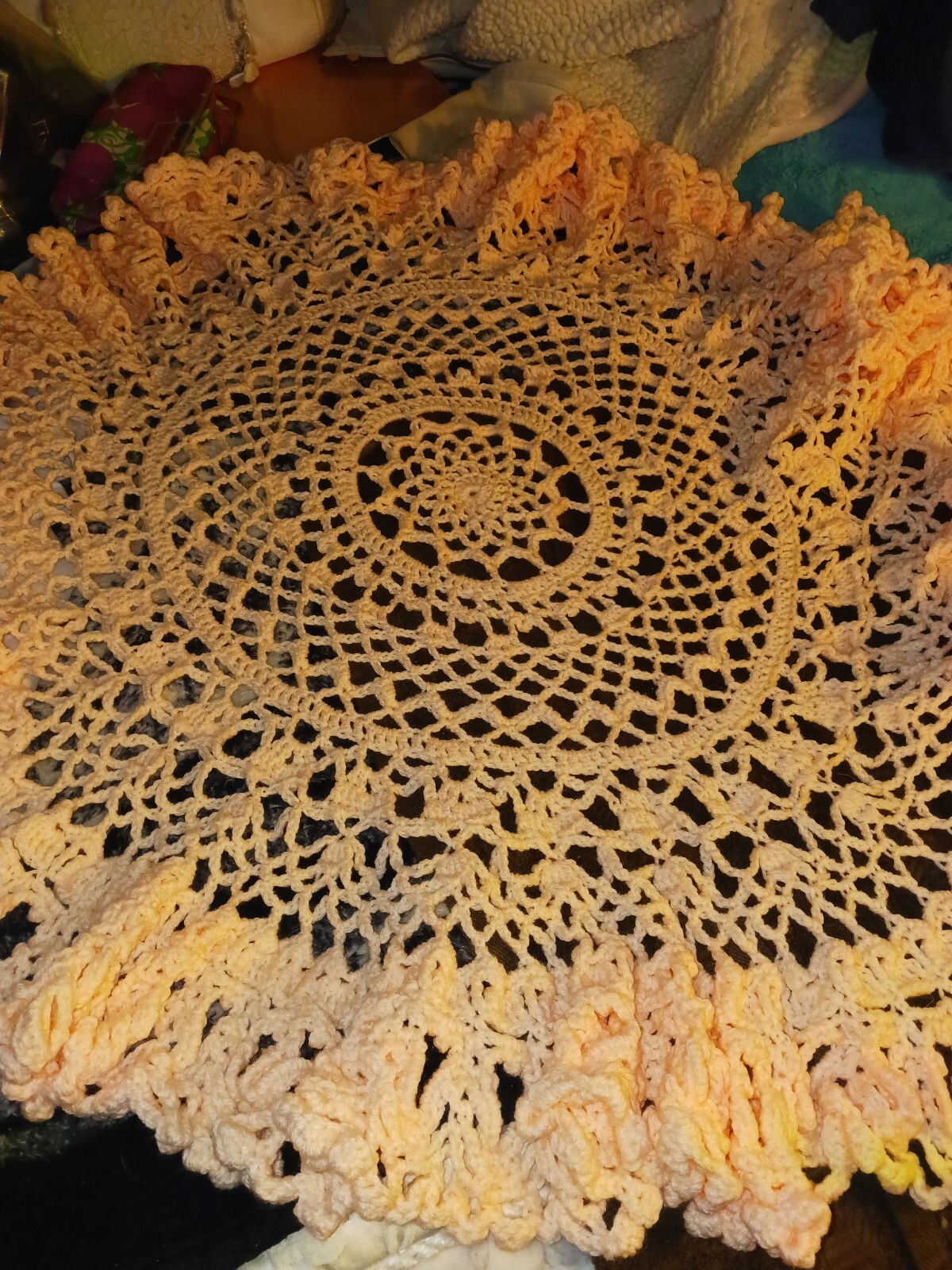 Circular Handmade Ruffled Lacey Crochet Baby Blanket Circular Handmade Ruffled Lacey Crochet Baby Blanket