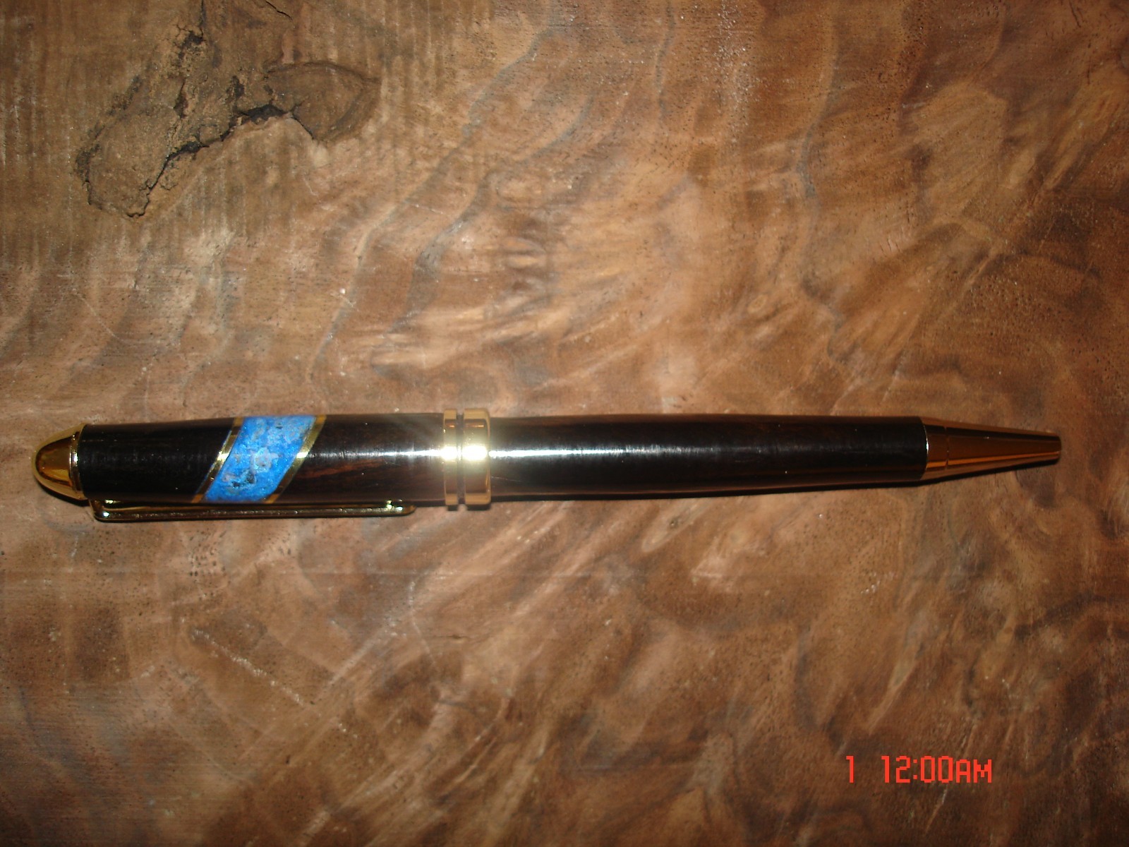 Custom hand made Gaboon Ebony with Blue inlay Gold plated Twist pen High End Pen