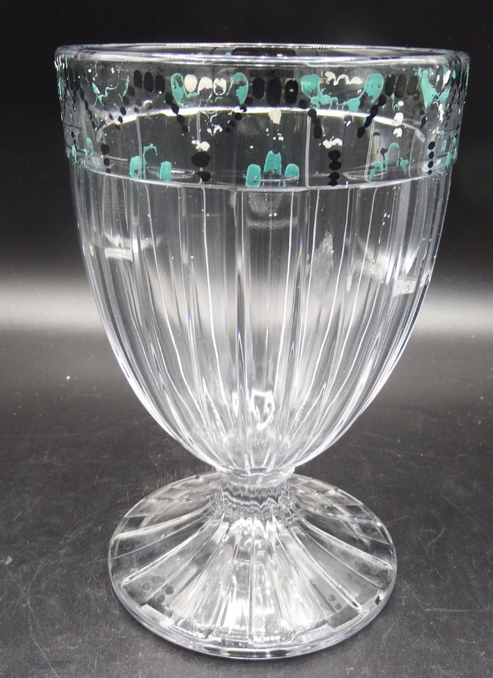 Heisey Crystal Plain Panel Recessed Footed Vase - painted