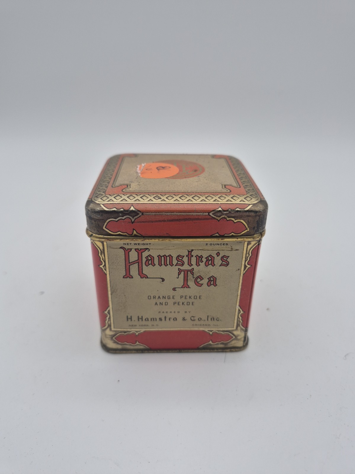 Vintage Hamstra’s Tea Tin Orange Pekoe H. Hamstra & Co Early 1900’s 4” Square