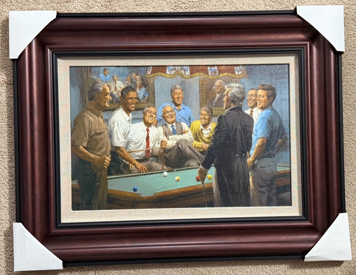 Callin\' The Red Democratic Presidents Playing Pool Andy Thomas Signed Framed