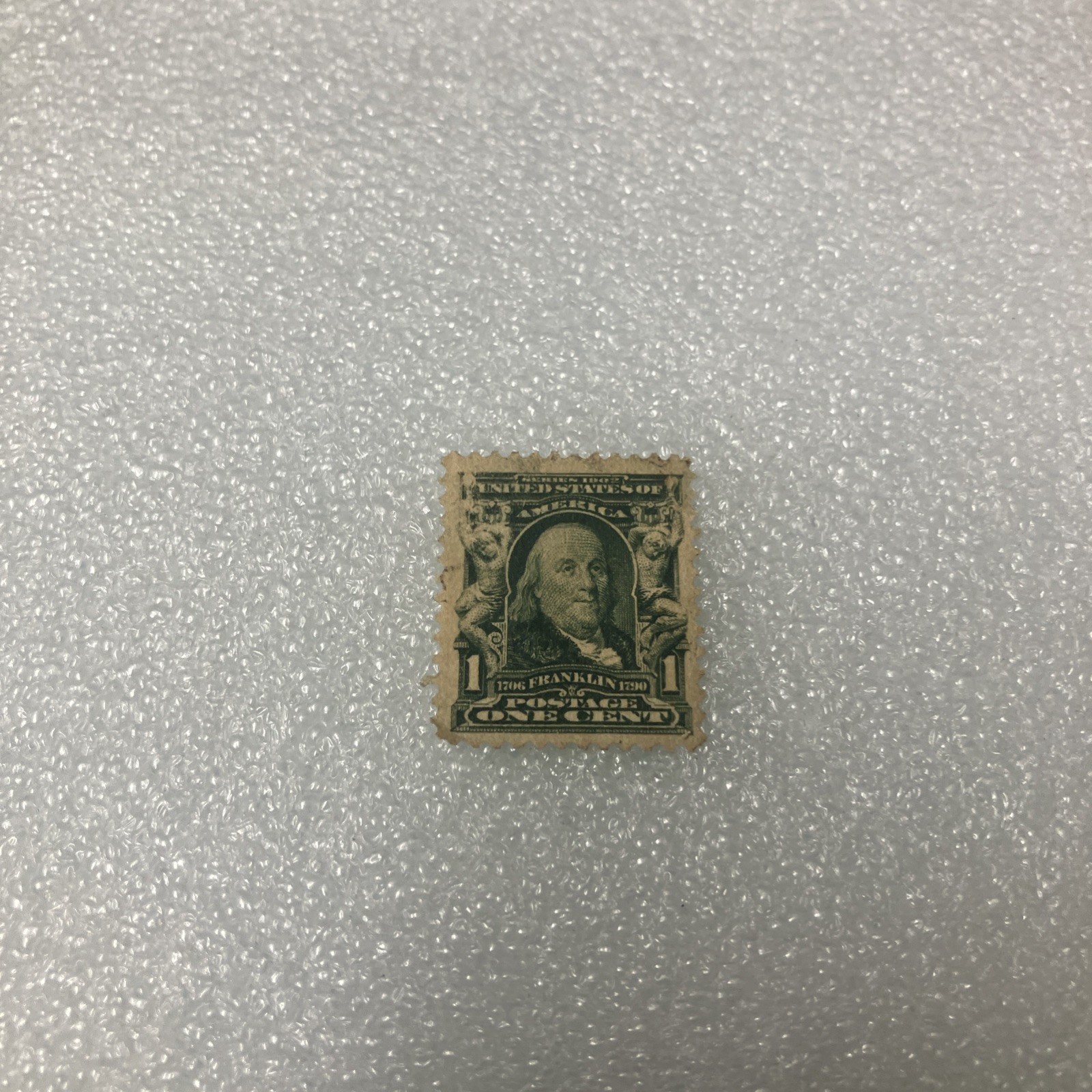Antique MLH 1903-1908 Travelstamps: US Sc. #300 Benjamin Franklin Blue Green 1¢.