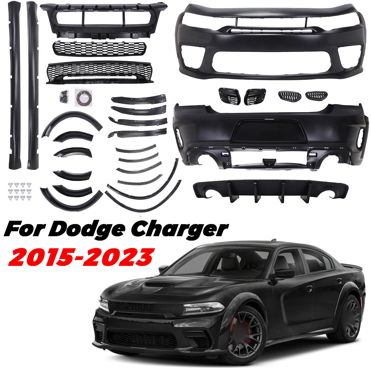 Fit 2015 - 2023 Dodge Charger Widebody Kit Front and Rear bumper Fit 2015 - 2023 Dodge Charger Widebody Kit Front and Rear bumper
