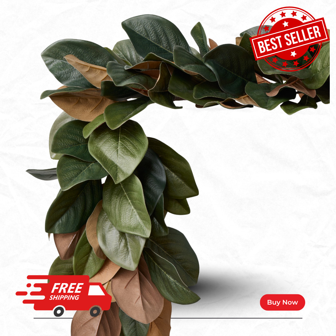 [BIG SALE] Williams Sonoma 5 ft Magnolia Faux Garland Green Brown Leaf Decor New