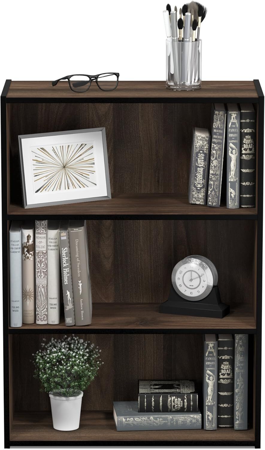 3 Tier Open Bookshelf, Wooden Organizer, Columbia Walnut