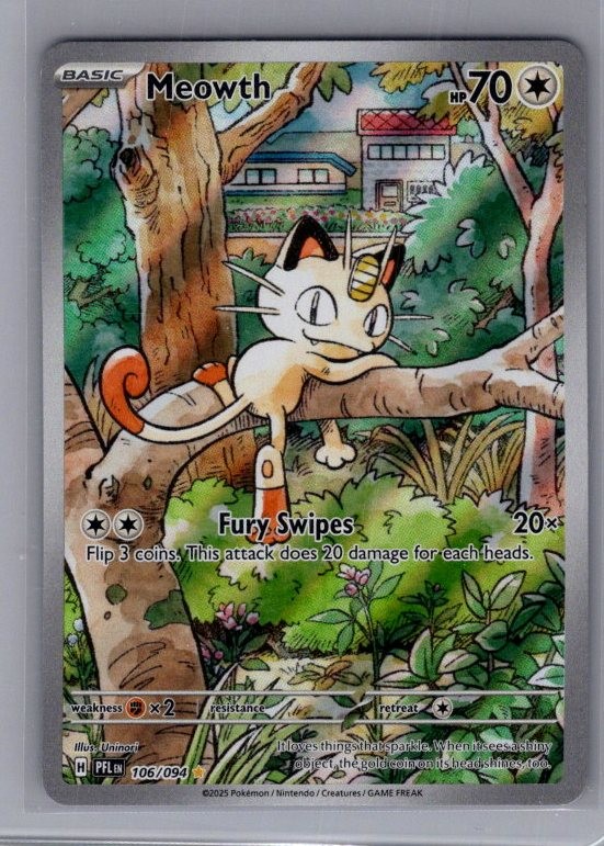 Meowth Holo Illustration Rare ME02: Phantasmal Flames 106/094 NM