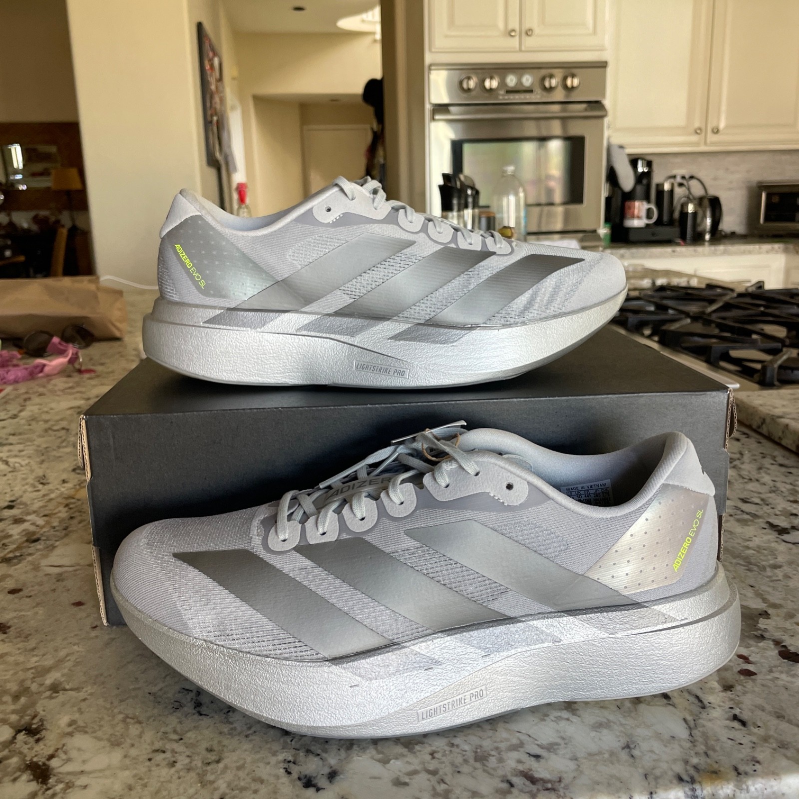 Adidas Adizero Evo SL Silver Metallic Running Sneakers JR3419 Men\'s Size 10.5