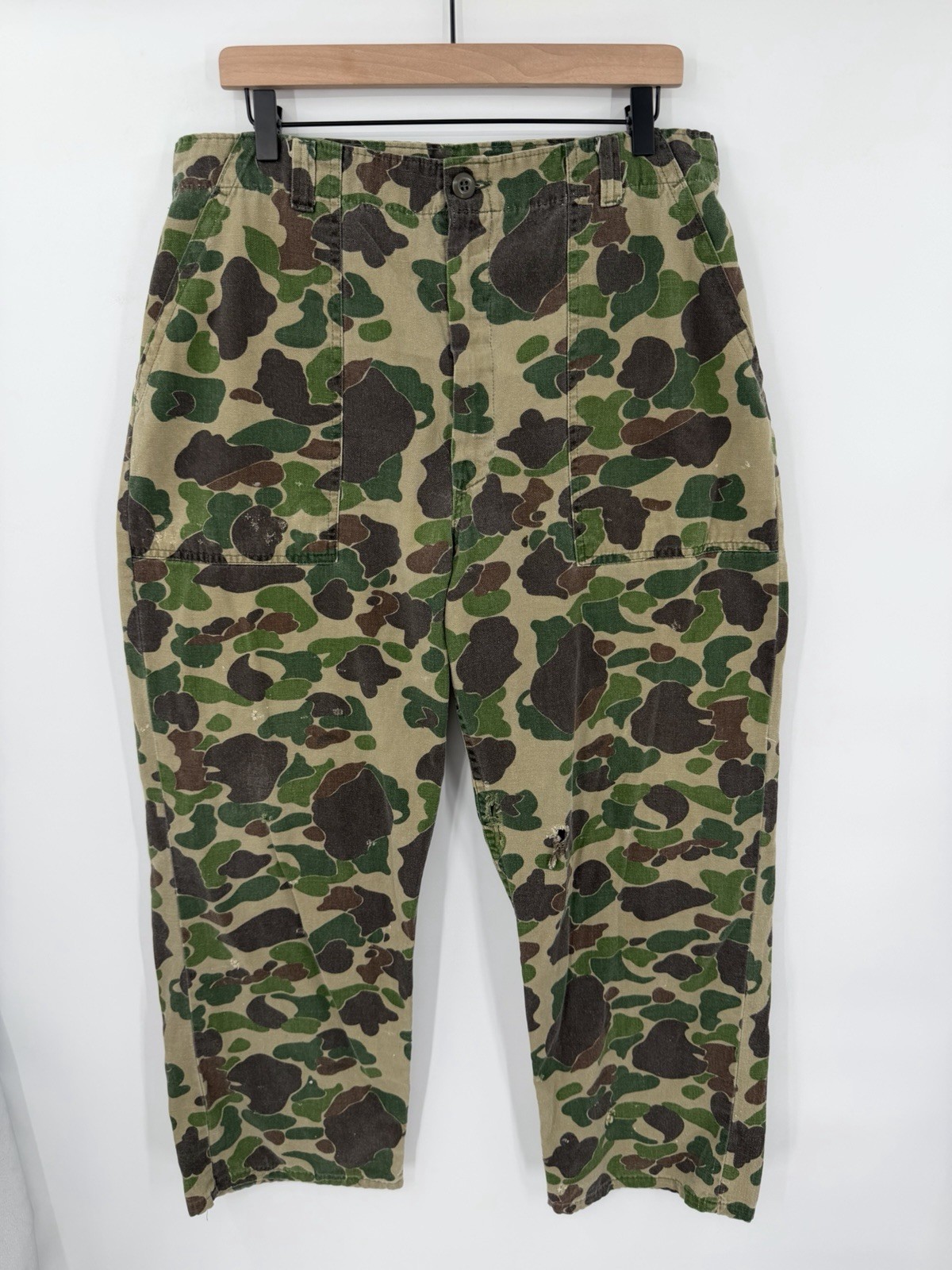 Vintage 60s 70s Sears Frog Skin Camo Pants Ideal Zipper USMC WWII Military 34x27