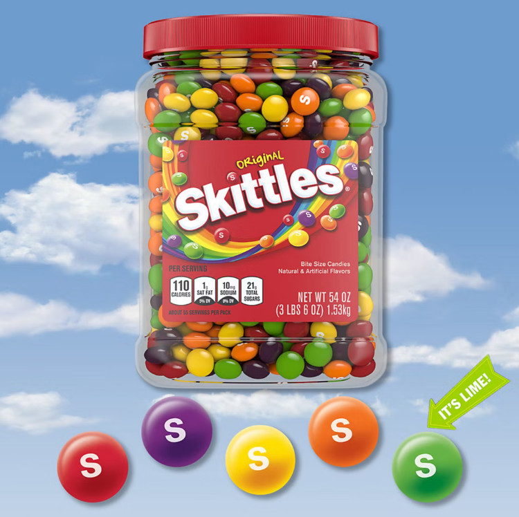 Skittles Chewy Candy Bulk Jar, Resealable, Original Fruity Candy 54 oz