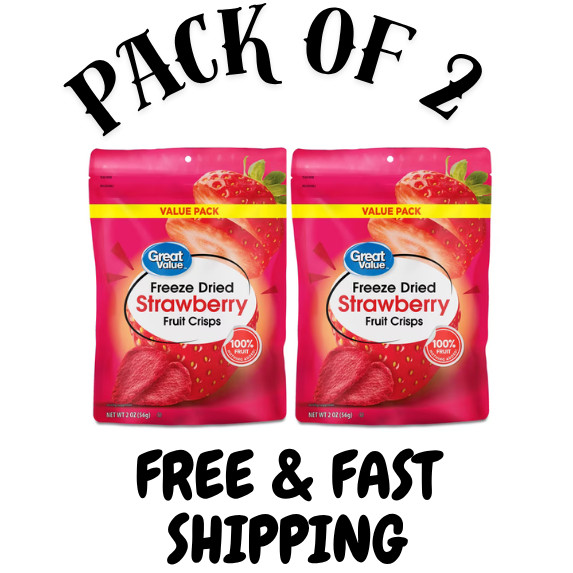(2 PACK) Great Value Freeze Dried Strawberry Fruit Crisps, 2 oz (2 PACK) Great Value Freeze Dried Strawberry Fruit Crisps, 2 oz