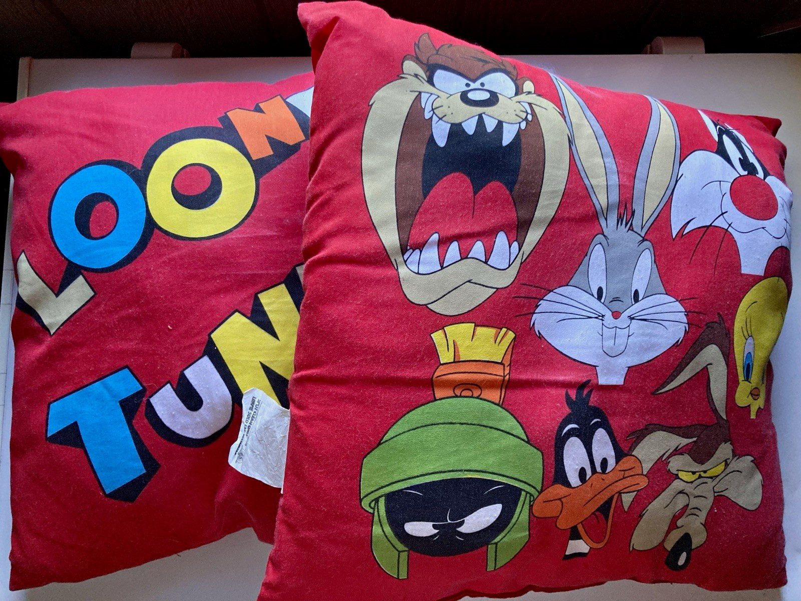 Vintage 1998 Looney Tunes Throw Pillows Set of 2 Bugs Bunny Taz Warner Bros