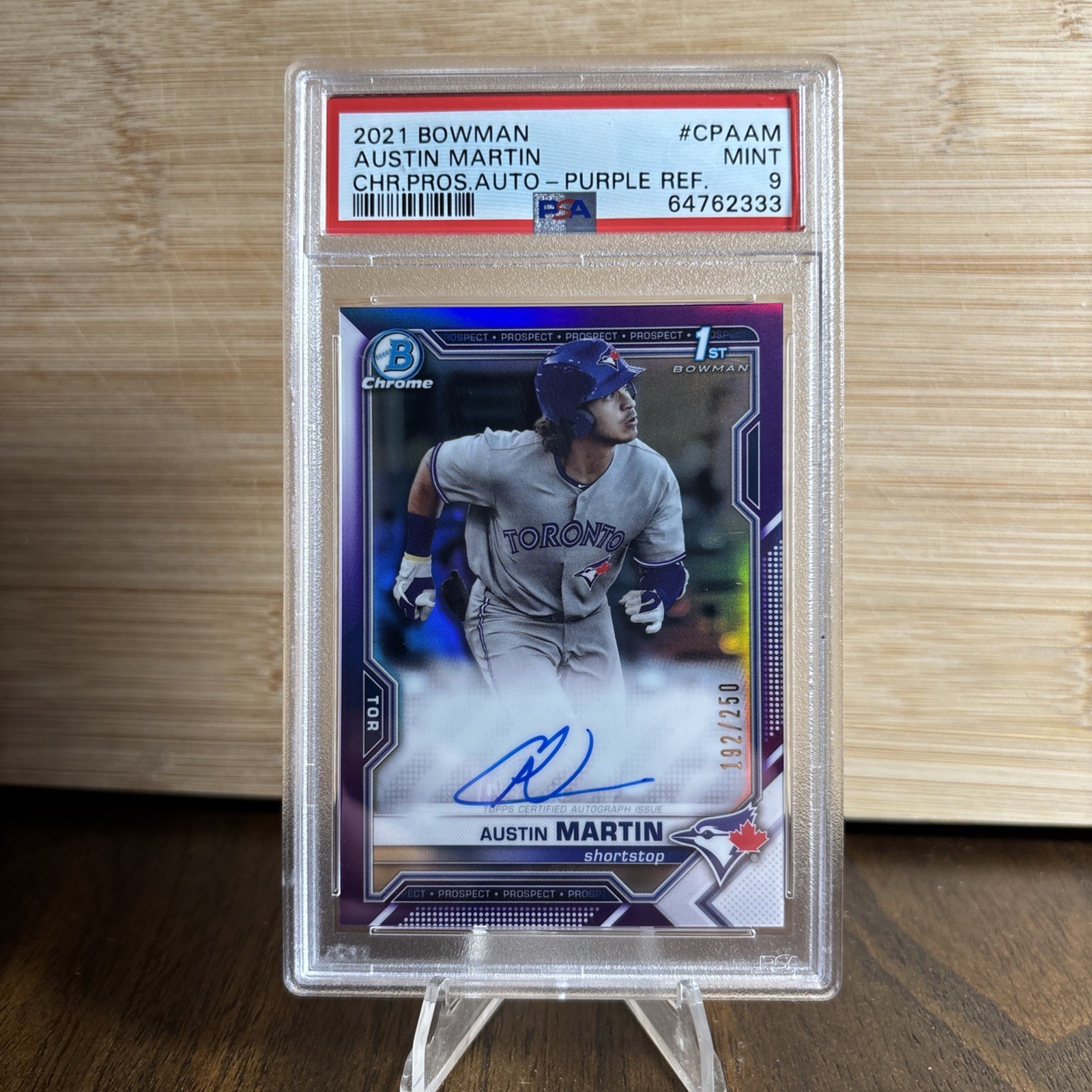 2021 Bowman Chrome Austin Martin 1st  Purple Refractor Auto 192/250 PSA 9