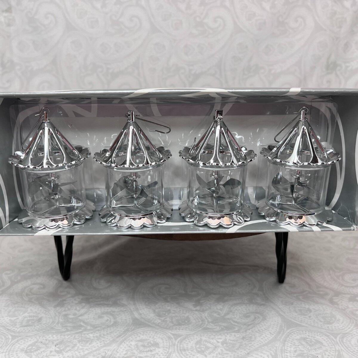 Vtg 2001 Dept 56 Set 4  Silver Pinwheel Spinner Birdcage Twinkler Ornaments IOB